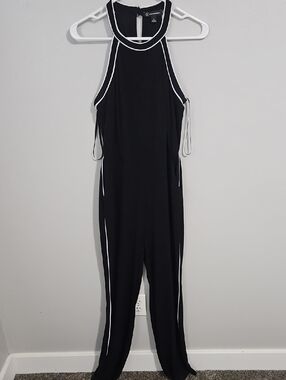 INC International Concepts Black Halter Jumpsuit with White Trim